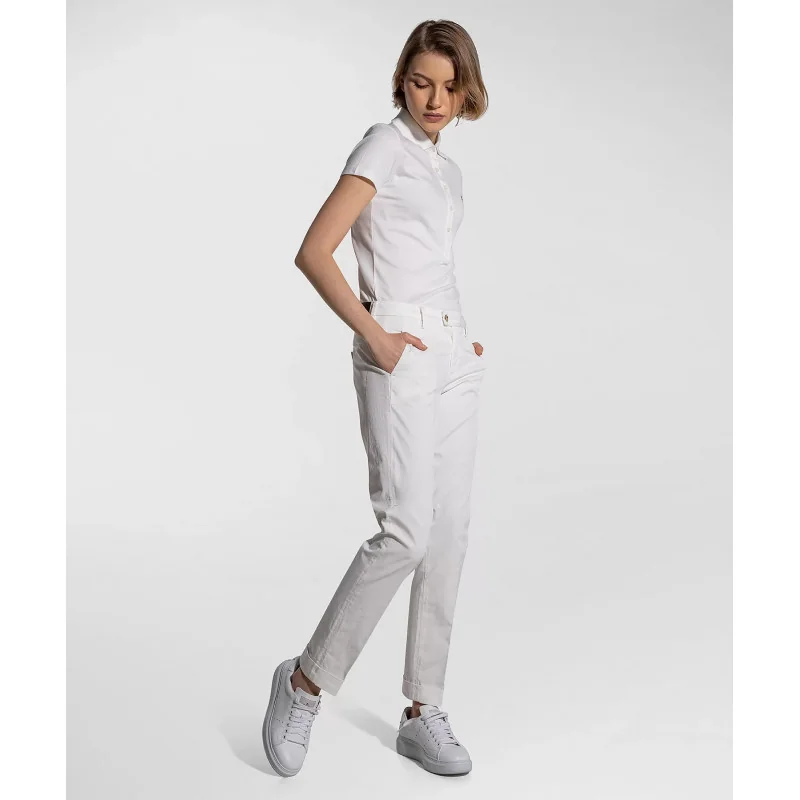 Peuterey _ _ Pantalone Gambardine Di Cotone Stretch Donna Bianco Prezzo 150,00