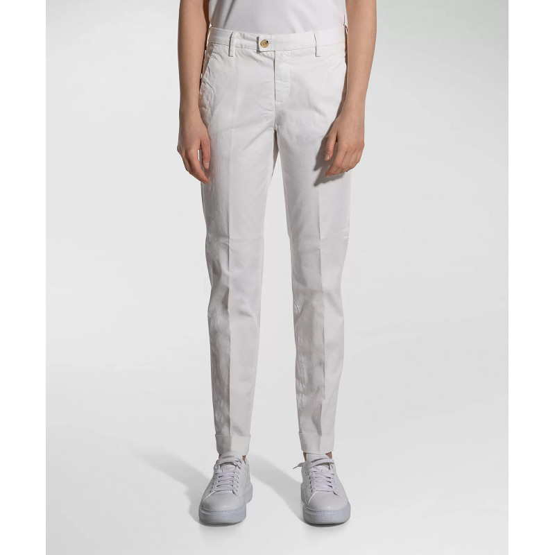 Peuterey Pantalone Gambardine Di Cotone Stretch Donna Bianco Prezzo 150,00