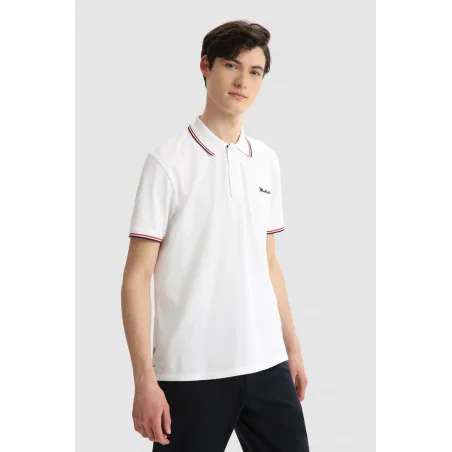 Woolrich Polo Uomo Piqué Di Cotone Stretch Bianco Prezzo 85,00