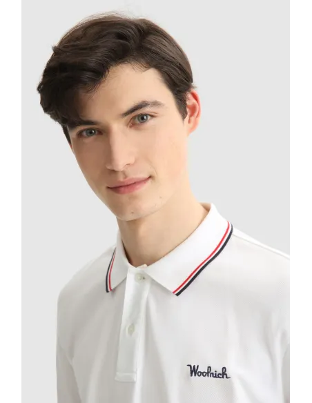 Woolrich Polo Uomo Piqué Di Cotone Stretch Bianco Prezzo 85,00