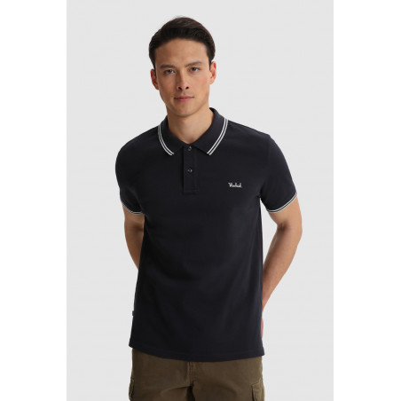 Woolrich Polo Uomo Piqué Di Cotone Stretch Blu Scuro Prezzo 85,00