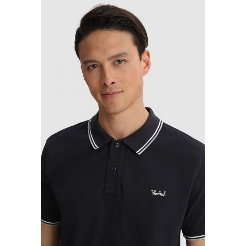 Woolrich Polo Uomo Piqué Di Cotone Stretch Blu Scuro Prezzo 85,00