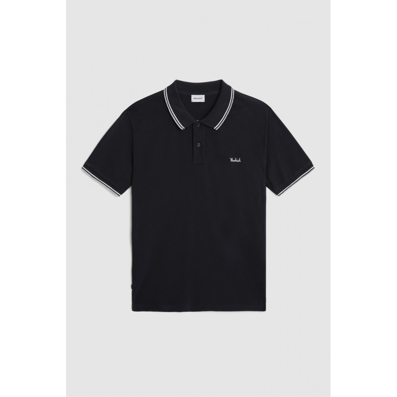 Woolrich Polo Uomo Piqué Di Cotone Stretch Blu Scuro Prezzo 85,00