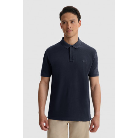 Woolrich Polo Uomo Piqué Di Cotone Lavato Stretch Blu Scuro Prezzo 85,00