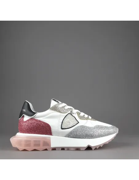 Philippe Model --- Sneakers Donna La Rue Glitter E Tela Bianco Argento Oro Rosa Antico Prezzo 370,00