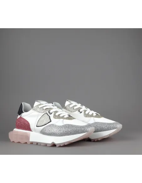 Philippe Model --- Sneakers Donna La Rue Glitter E Tela Bianco Argento Oro Rosa Antico Prezzo 370,00