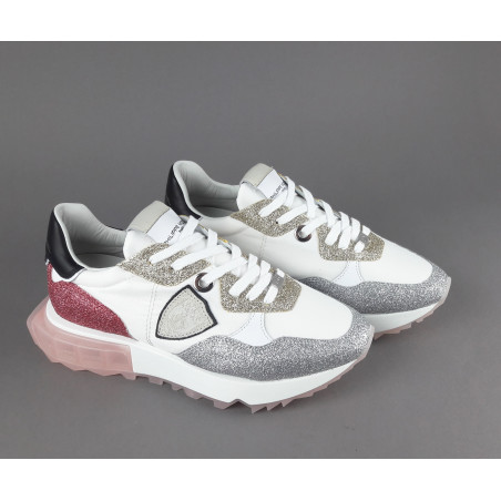 Philippe Model --- Sneakers Donna La Rue Glitter E Tela Bianco Argento Oro Rosa Antico Prezzo 370,00