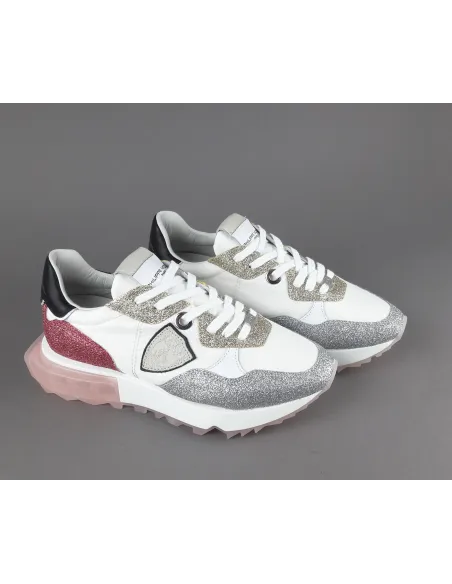 Philippe Model --- Sneakers Donna La Rue Glitter E Tela Bianco Argento Oro Rosa Antico Prezzo 370,00