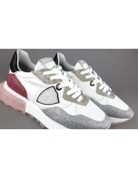 Philippe Model --- Sneakers Donna La Rue Glitter E Tela Bianco Argento Oro Rosa Antico Prezzo 370,00