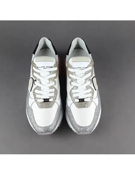 Philippe Model --- Sneakers Donna La Rue Glitter E Tela Bianco Argento Oro Rosa Antico Prezzo 370,00