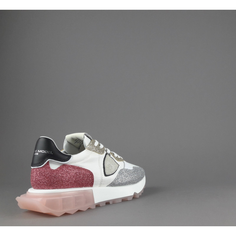 Philippe Model --- Sneakers Donna La Rue Glitter E Tela Bianco Argento Oro Rosa Antico Prezzo 370,00