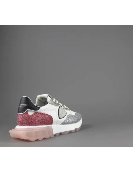 Philippe Model --- Sneakers Donna La Rue Glitter E Tela Bianco Argento Oro Rosa Antico Prezzo 370,00