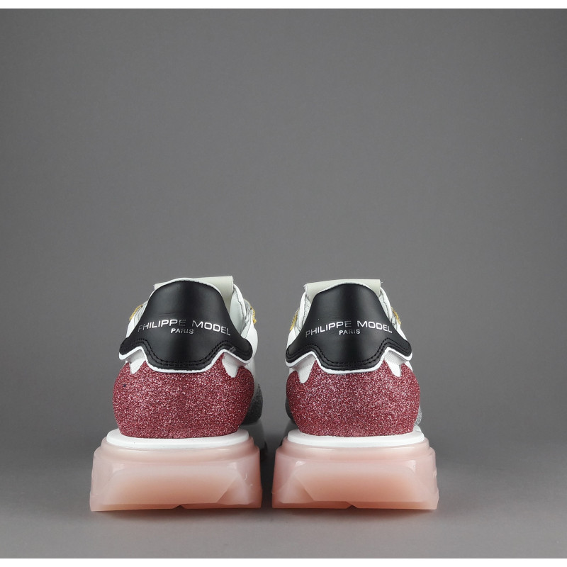 Philippe Model --- Sneakers Donna La Rue Glitter E Tela Bianco Argento Oro Rosa Antico Prezzo 370,00