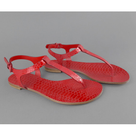 Casadei Sandalo Infradito Donna Pelle Metal Stampa Pitone Rosso Prezzo 260,00