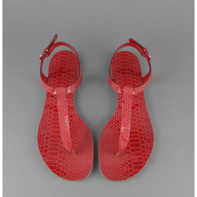Casadei Sandalo Infradito Donna Pelle Metal Stampa Pitone Rosso Prezzo 260,00
