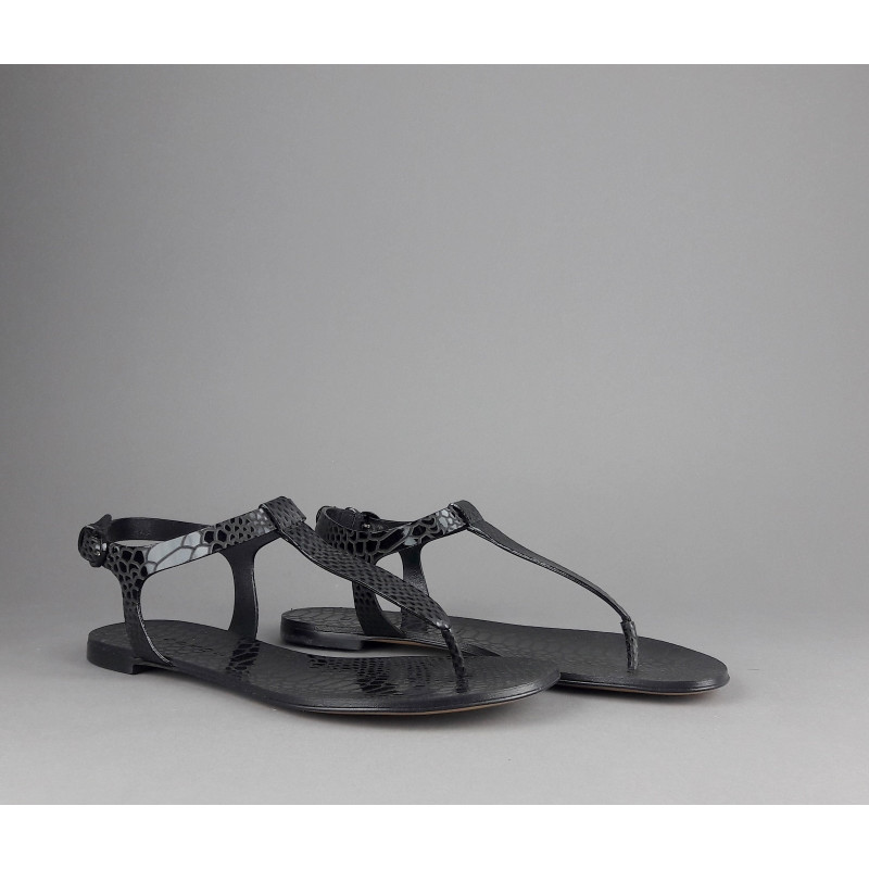 Casadei Sandalo Infradito Donna Pelle Metal Stampa Pitone Nero Prezzo 260,00