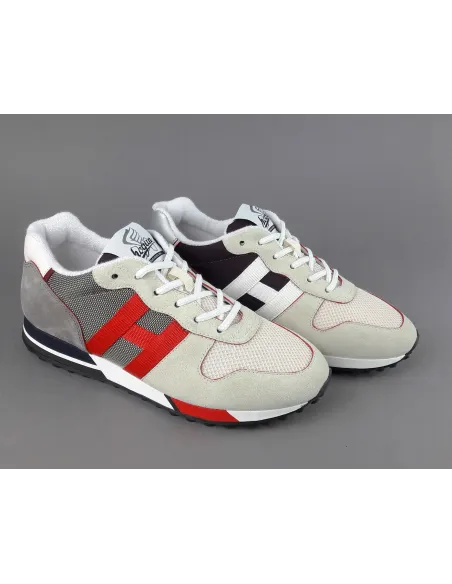Hogan Sneakers H383 Uomo Camoscio Tela Bianco Opaco H Rosso Pezzo 320,00