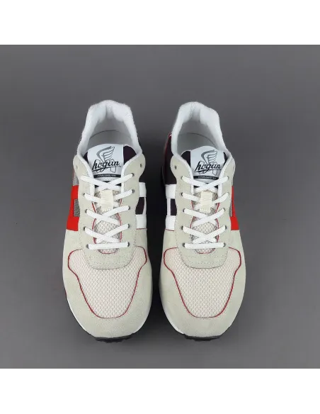 Hogan Sneakers H383 Uomo Camoscio Tela Bianco Opaco H Rosso Pezzo 320,00