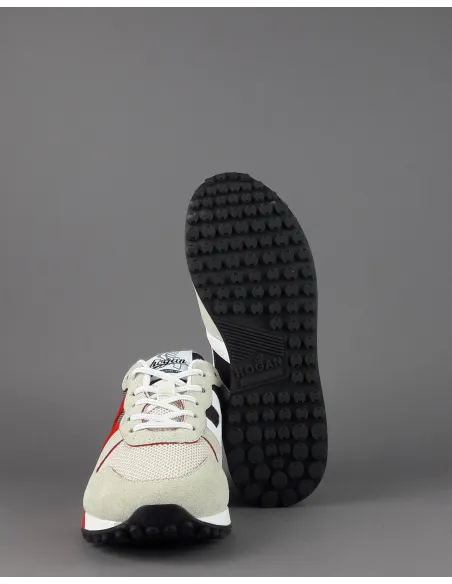 Hogan Sneakers H383 Uomo Camoscio Tela Bianco Opaco H Rosso Pezzo 320,00