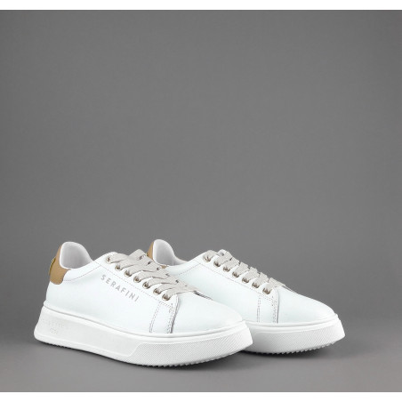 Serafini - - Sneakers Connors Donna Pelle Bianco Spoiler Cuoio Prezzo 210,00