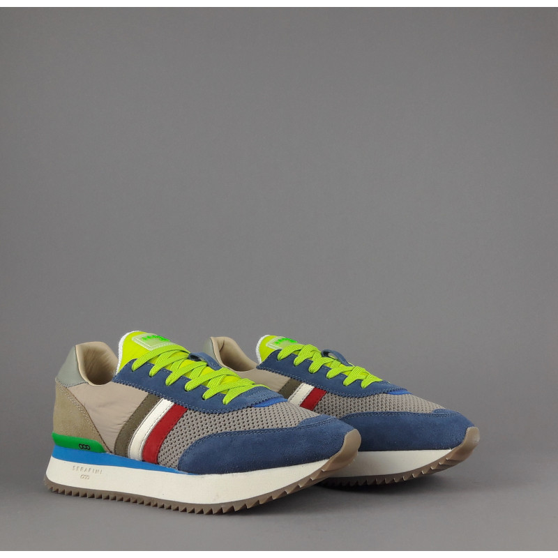 Serafini - - Sneakers Torino Uomo Camoscio Tela Blu Talpa Spoiler Pelle Prezzo 190,00