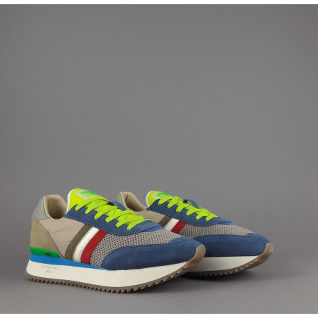 Serafini - - Sneakers Torino Uomo Camoscio Tela Blu Talpa Spoiler Pelle Prezzo 190,00