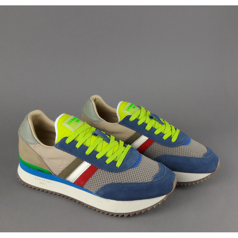 Serafini - - Sneakers Torino Uomo Camoscio Tela Blu Talpa Spoiler Pelle Prezzo 190,00