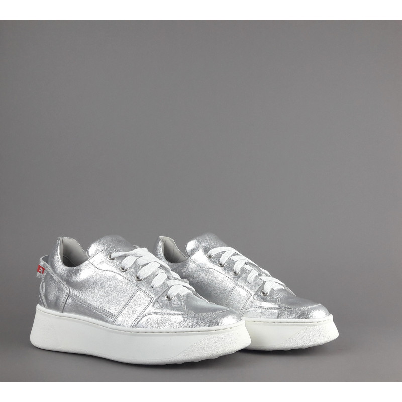 Janet & Janet - - Sneakers Donna Gilda Pelle Laminata Argento Prezzo 180,00