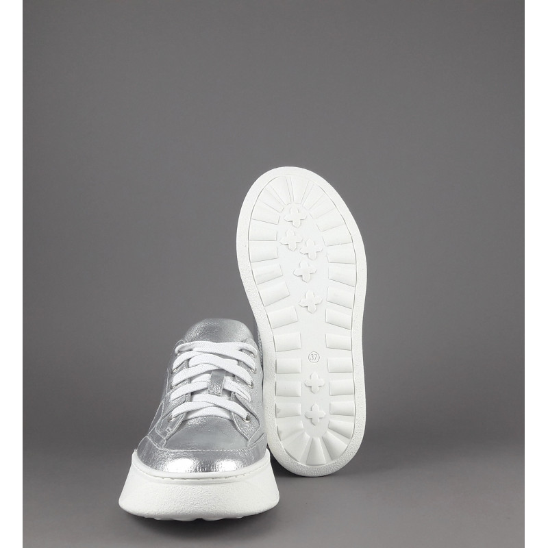 Janet & Janet - - Sneakers Donna Gilda Pelle Laminata Argento Prezzo 180,00