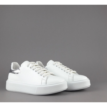 Frau Sneaker Donna Pelle Liscia Bianco Spoiler Paillettes Prezzo 140,00