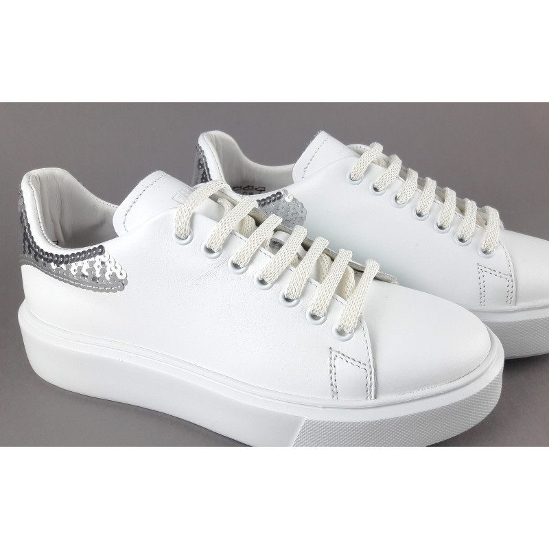Frau Sneaker Donna Pelle Liscia Bianco Spoiler Paillettes Prezzo 140,00