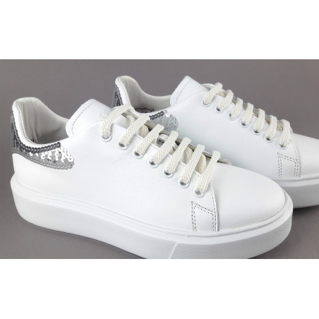 Frau Sneaker Donna Pelle Liscia Bianco Spoiler Paillettes Prezzo 140,00