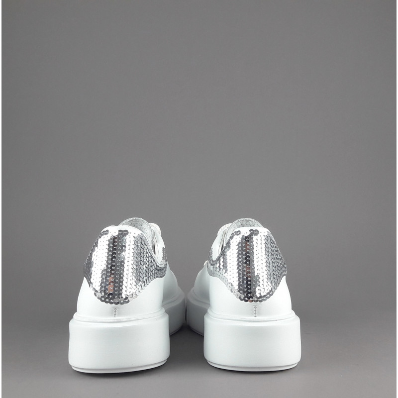 Frau Sneaker Donna Pelle Liscia Bianco Spoiler Paillettes Prezzo 140,00