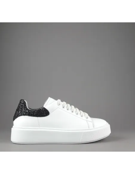 Frau - - Sneaker Donna Pelle Liscia Bianco Spoiler Glitter Prezzo 125,00