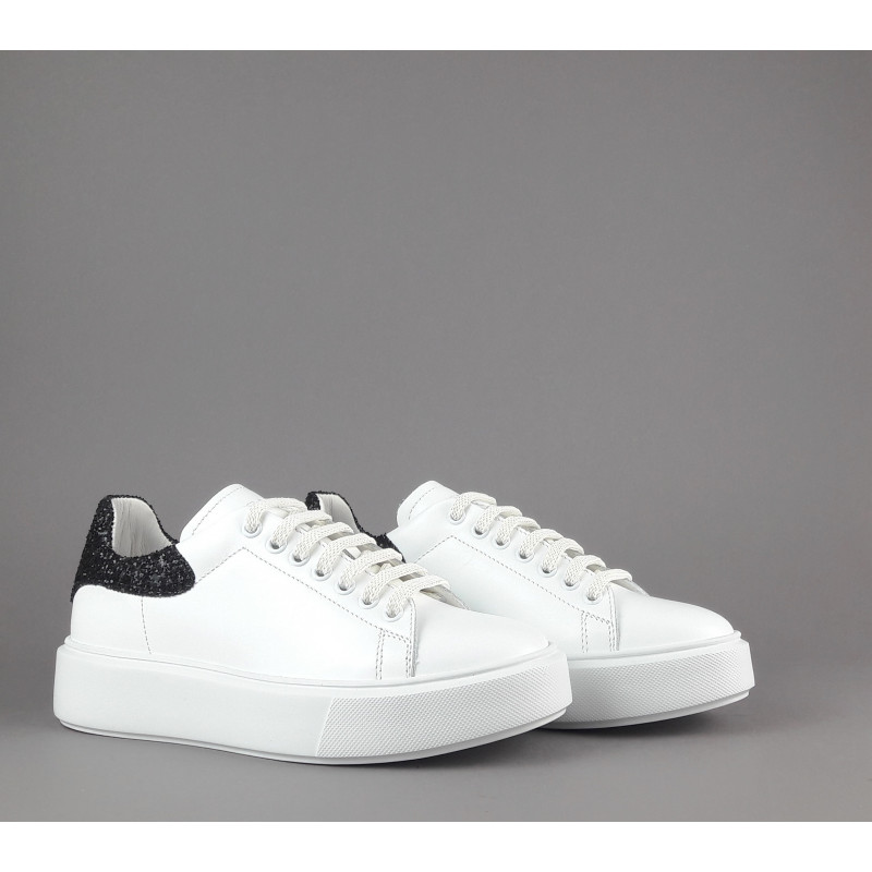 Frau Sneaker Donna Pelle Liscia Bianco Spoiler Glitter Prezzo 125,00