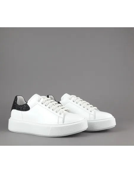 Frau - - Sneaker Donna Pelle Liscia Bianco Spoiler Glitter Prezzo 125,00