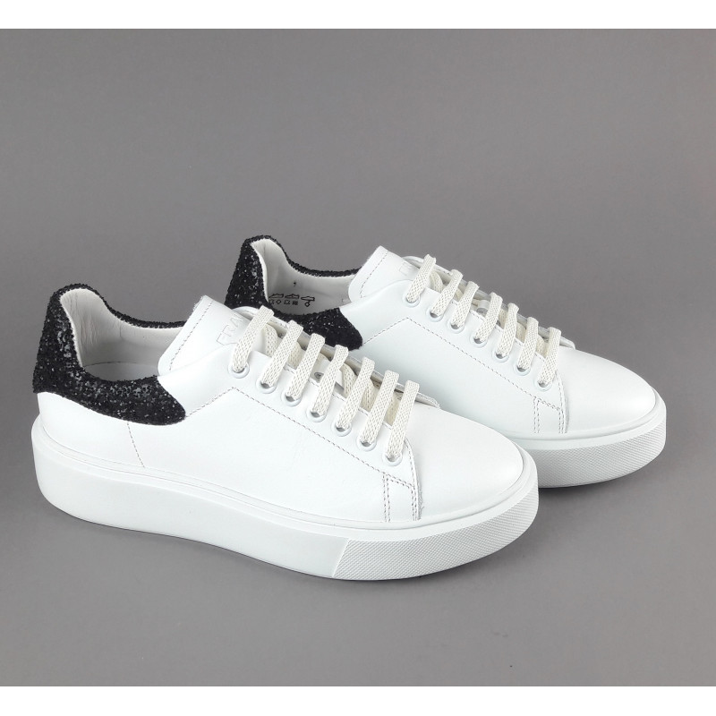 Frau Sneaker Donna Pelle Liscia Bianco Spoiler Glitter Prezzo 125,00