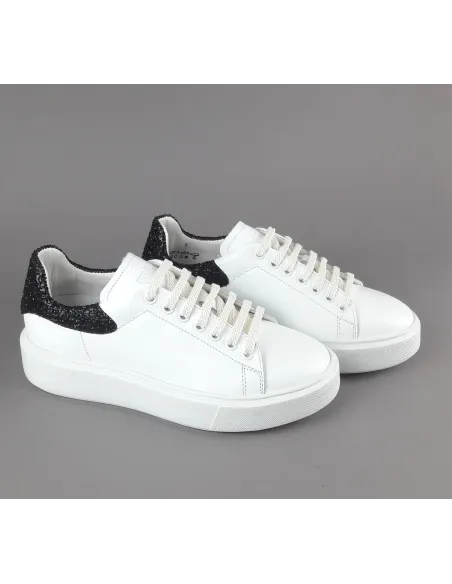 Frau - - Sneaker Donna Pelle Liscia Bianco Spoiler Glitter Prezzo 125,00