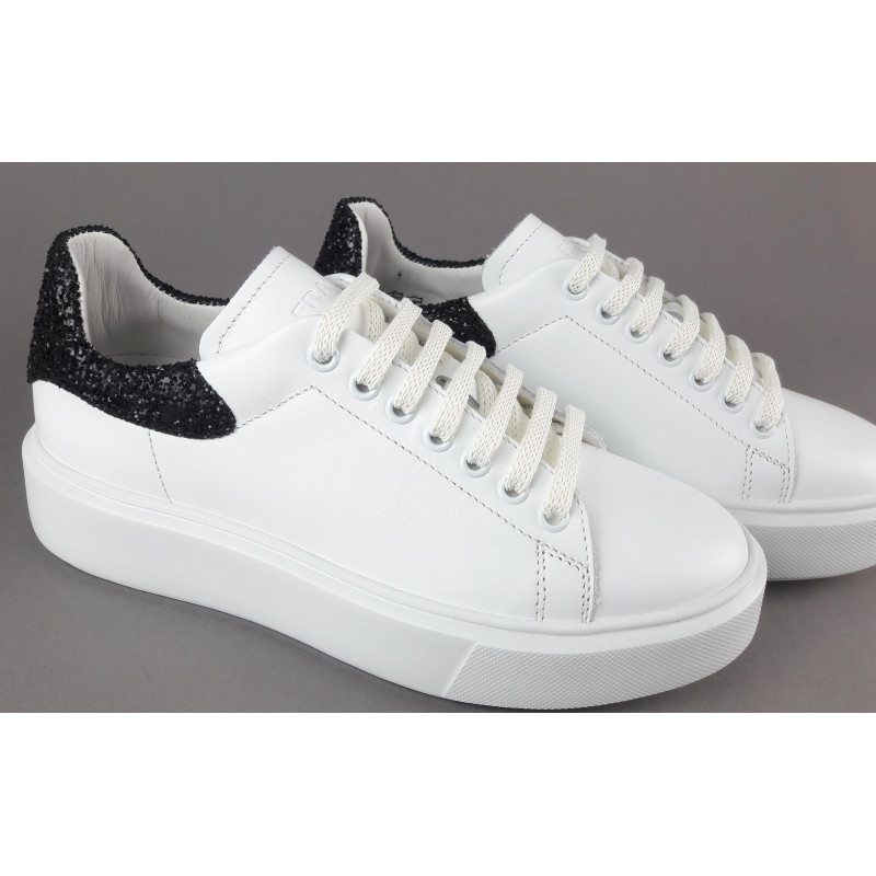 Frau Sneaker Donna Pelle Liscia Bianco Spoiler Glitter Prezzo 125,00