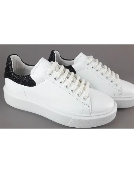 Frau - - Sneaker Donna Pelle Liscia Bianco Spoiler Glitter Prezzo 125,00