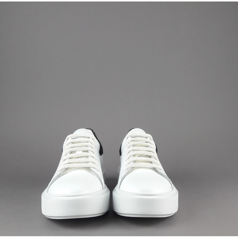 Frau Sneaker Donna Pelle Liscia Bianco Spoiler Glitter Prezzo 125,00