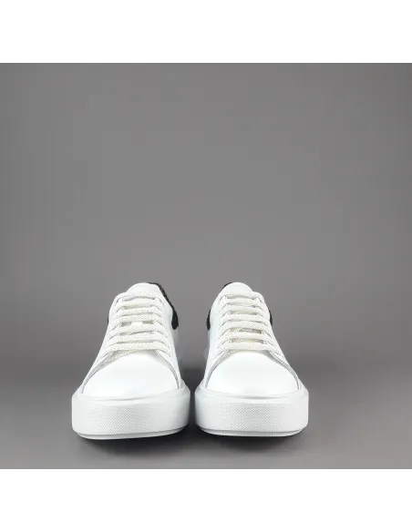 Frau - - Sneaker Donna Pelle Liscia Bianco Spoiler Glitter Prezzo 125,00