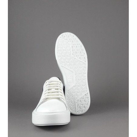 Frau Sneaker Donna Pelle Liscia Bianco Spoiler Glitter Prezzo 125,00