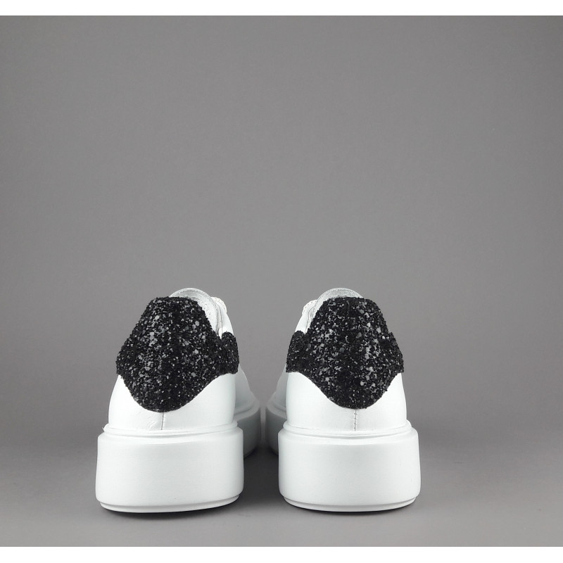 Frau Sneaker Donna Pelle Liscia Bianco Spoiler Glitter Prezzo 125,00