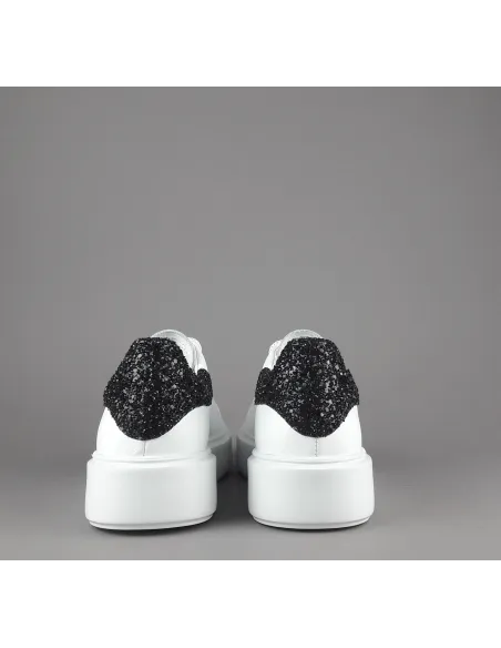 Frau - - Sneaker Donna Pelle Liscia Bianco Spoiler Glitter Prezzo 125,00