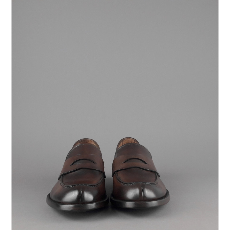 Barrett - - Mocassino Uomo College Vitello Anticato Marrone Scuro Fondo Cuoio Prezzo 395,00