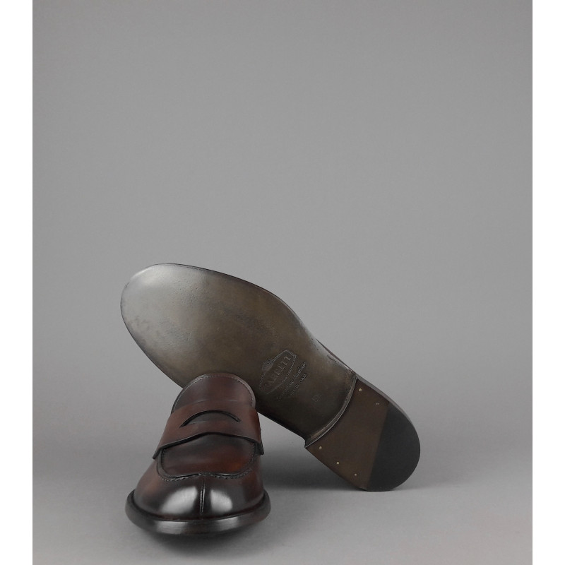 Barrett - - Mocassino Uomo College Vitello Anticato Marrone Scuro Fondo Cuoio Prezzo 395,00