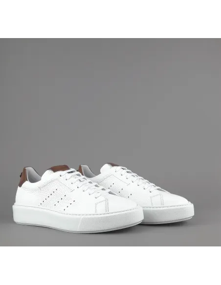 Barrett - - Sneakers Uomo Vitello Bottalato Bianco Spoiler Cuoio Prezzo 320,00