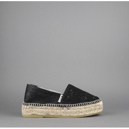 Espadrilles Scarpa Donna Merletto E Glitter Nero Prezzo 110,00