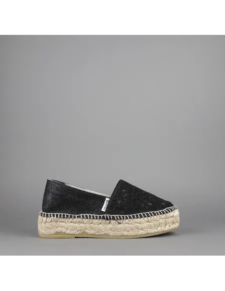 Espadrilles Scarpa Donna Merletto E Glitter Nero Prezzo 110,00
